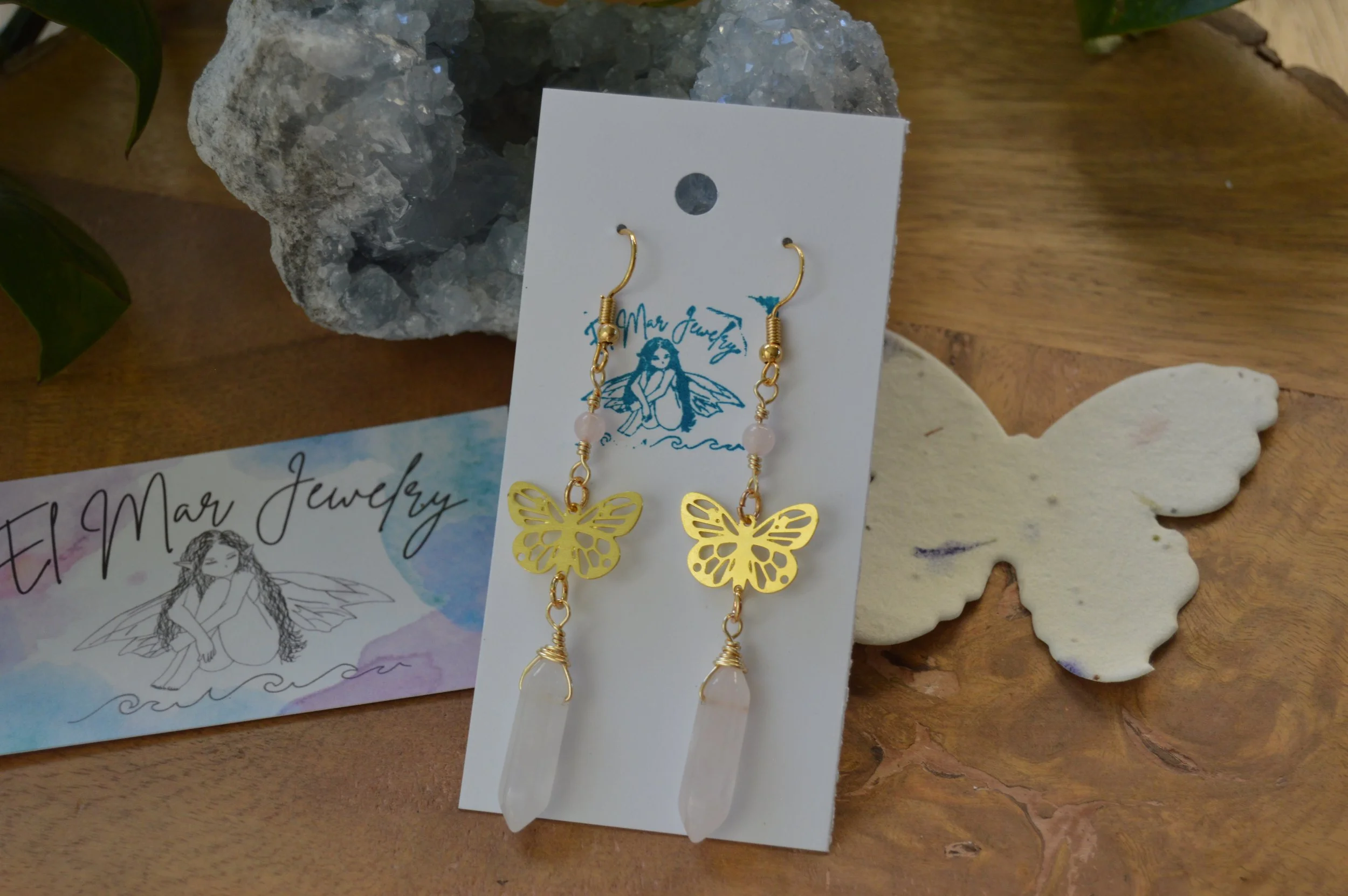 Rose Quartz Butterfly Earrings