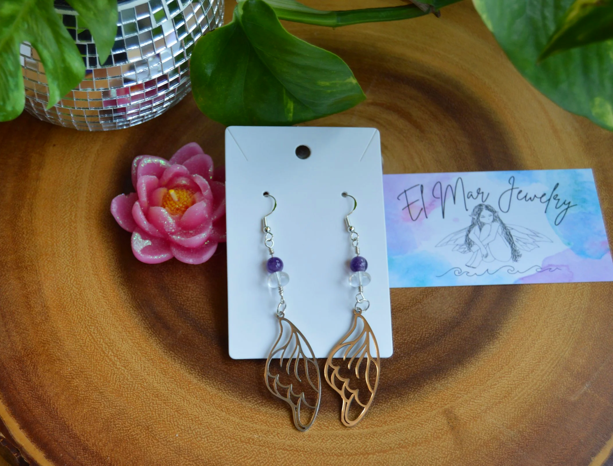 Amethyst Dragonfly Wing Earrings