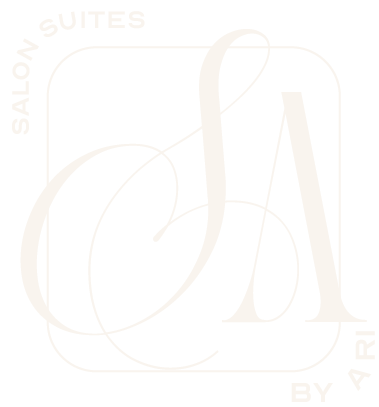 Logo for a salon suites business by Ari, featuring stylized lettering and a black background.