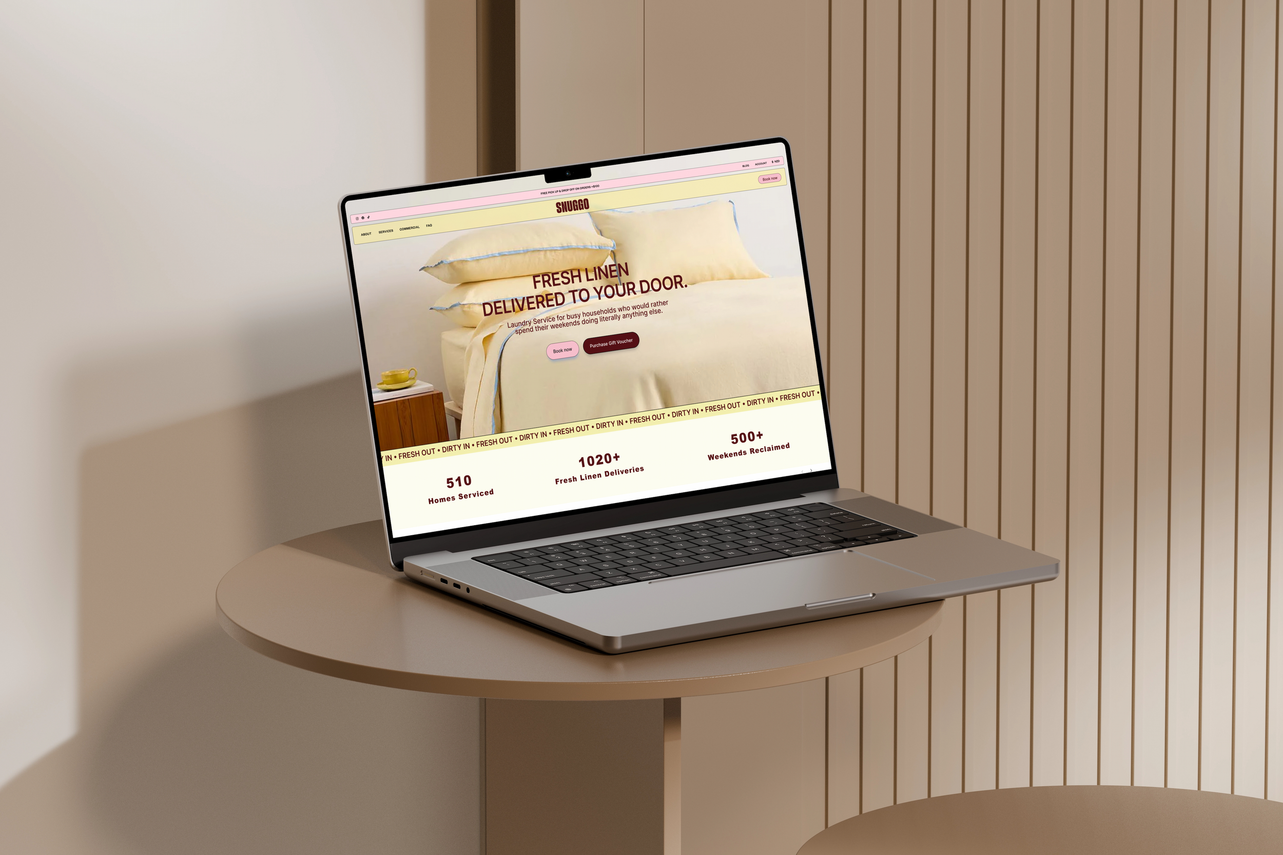 Squarespace website design for Snuggo, showcasing a strategy-led brand and website experience for a linen delivery business.