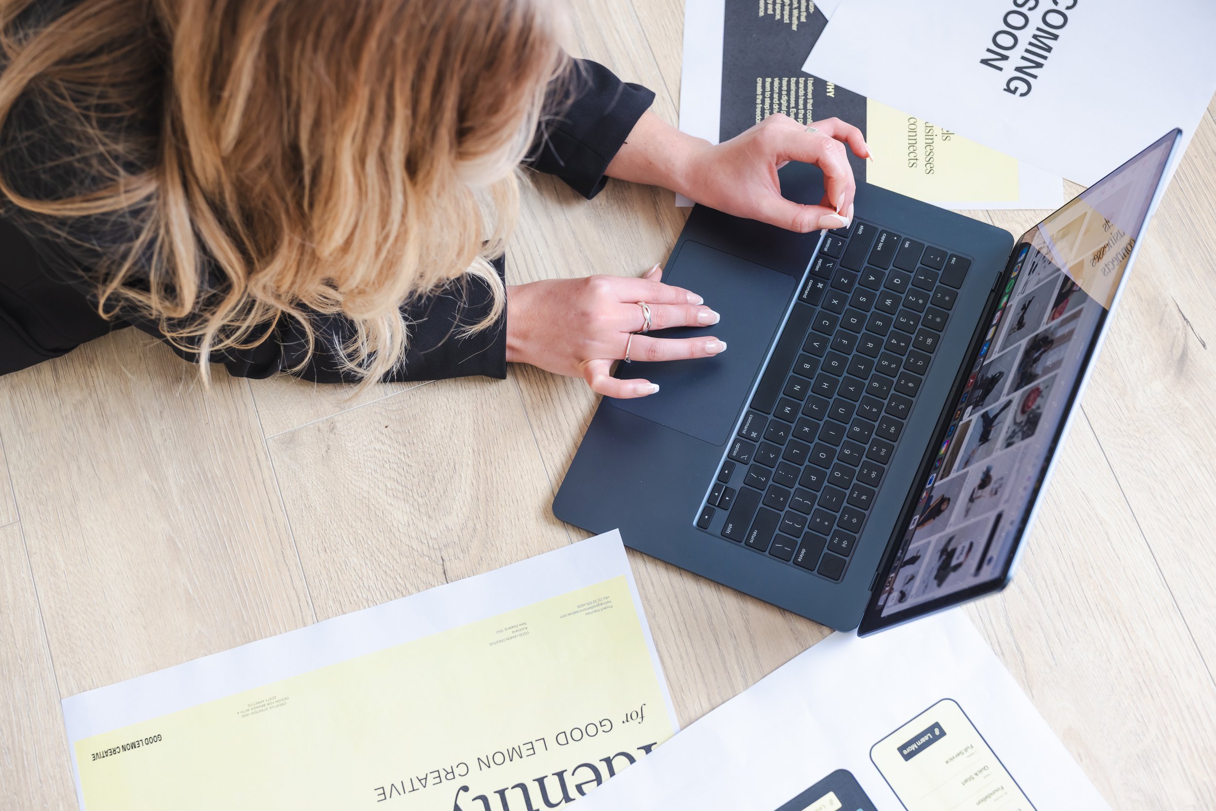 Brand strategist reviewing messaging, positioning, and website content as part of a strategy-led branding project for a New Zealand business.