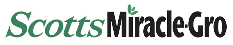 Logo for Scotts Miracle-Gro with green and black text and a small leaf icon.