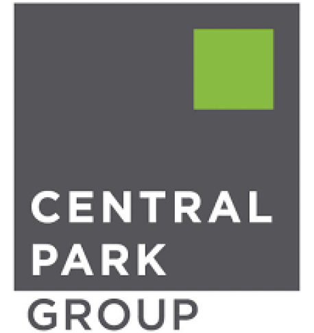 Logo for Central Park Group with gray background, green square in upper right, and white text.