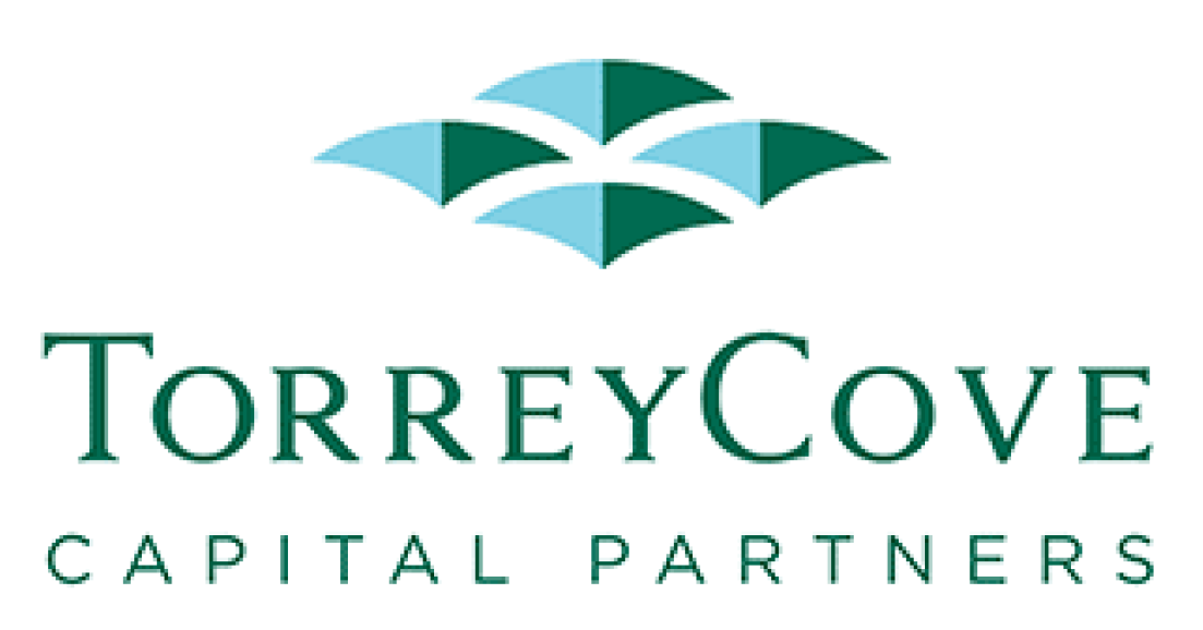 Logo of TorreyCove Capital Partners featuring a stylized green and blue abstract design above the company name in green text.