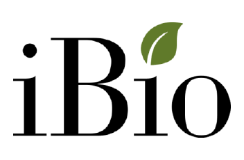 iBio logo with black text and a green leaf above the 'o'