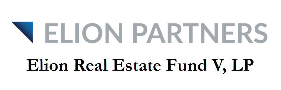 Logo for Elion Partners and text reading 'Elion Real Estate Fund V, LP' underneath.