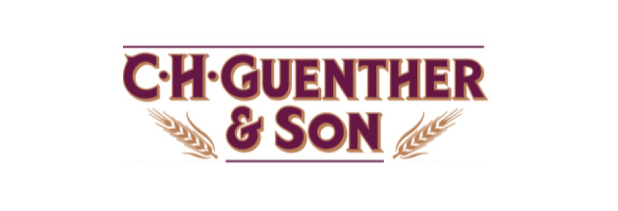 Logo with the text "Ch. Guenther & Son" in bold, stylized font, flanked by wheat graphic elements.