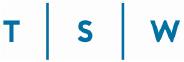 Close-up of the letters T, S, W in blue on a white background.