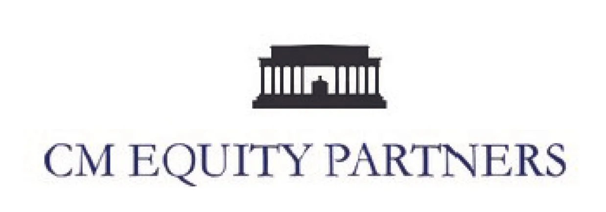 Logo for CM Equity Partners with a black silhouette of a classical building above the company name.
