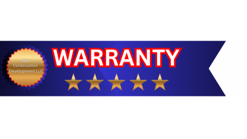 Warranty banner with five gold stars and a badge for ABA Construction Development LLC