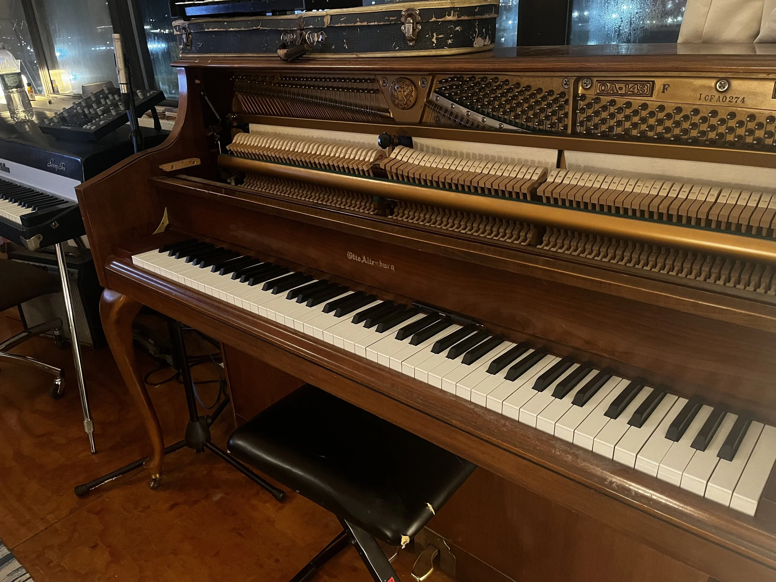Upright piano, up close