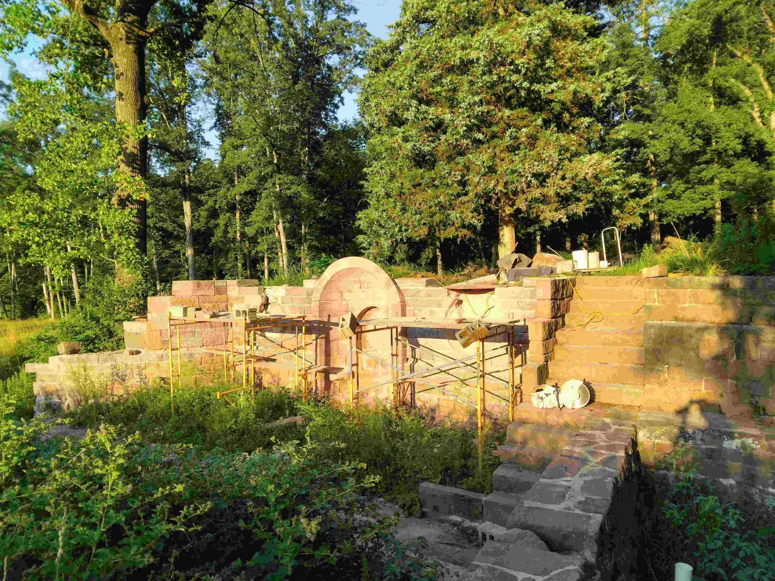 Sandstone Niche retaining wall and steps.