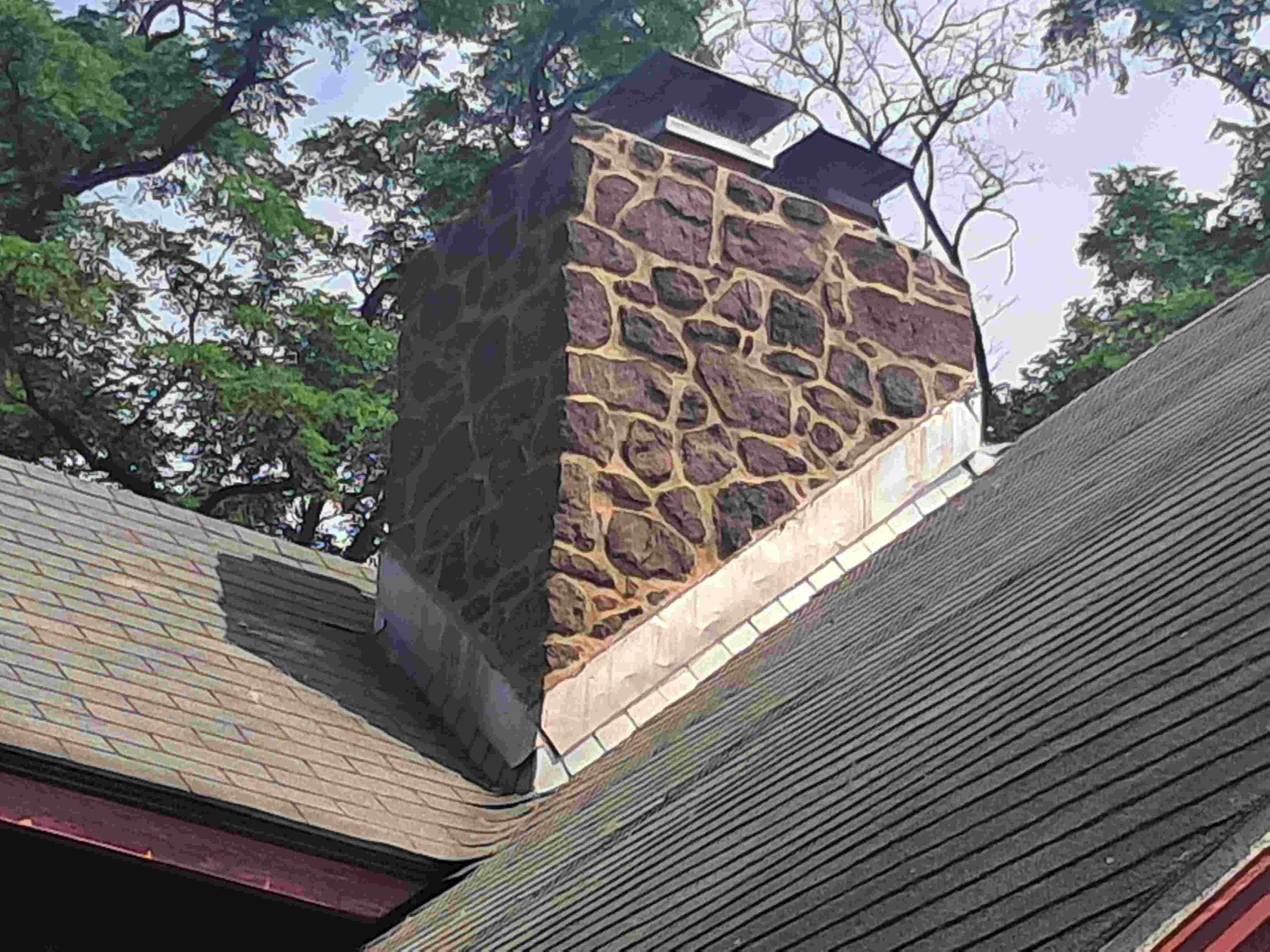 Stone Chimney Cap Repair and Restoration. Hershey PA.