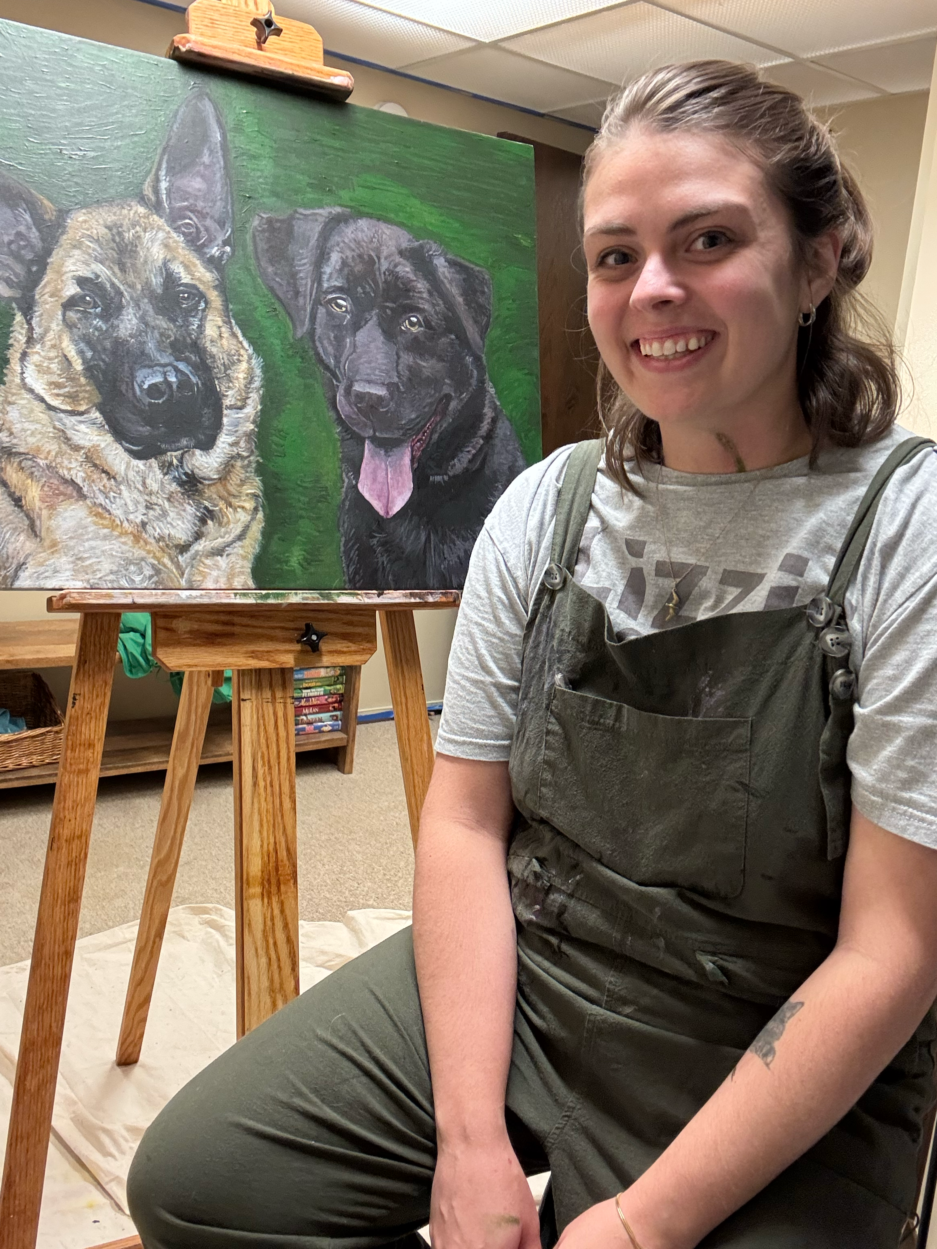Cynthia with the completed painting. July 3, 2025 1:24 AM (late nighter)