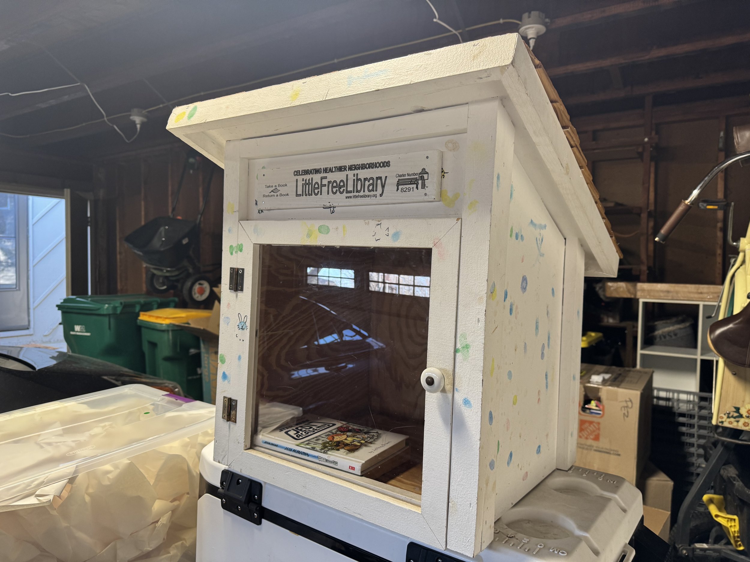 My dad got this retired library for me as a gift, knowing I wanted to start my own little free library. It used to sit in the Cooper's Grocery Store in downtown Chaska.