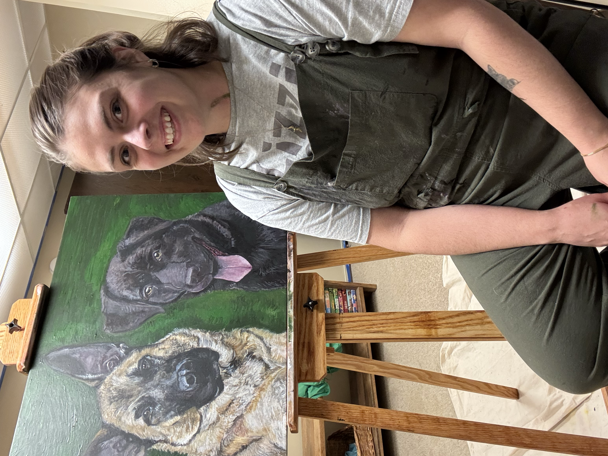 Cynthia with the completed painting. July 3, 2025 1:24 AM (late nighter)