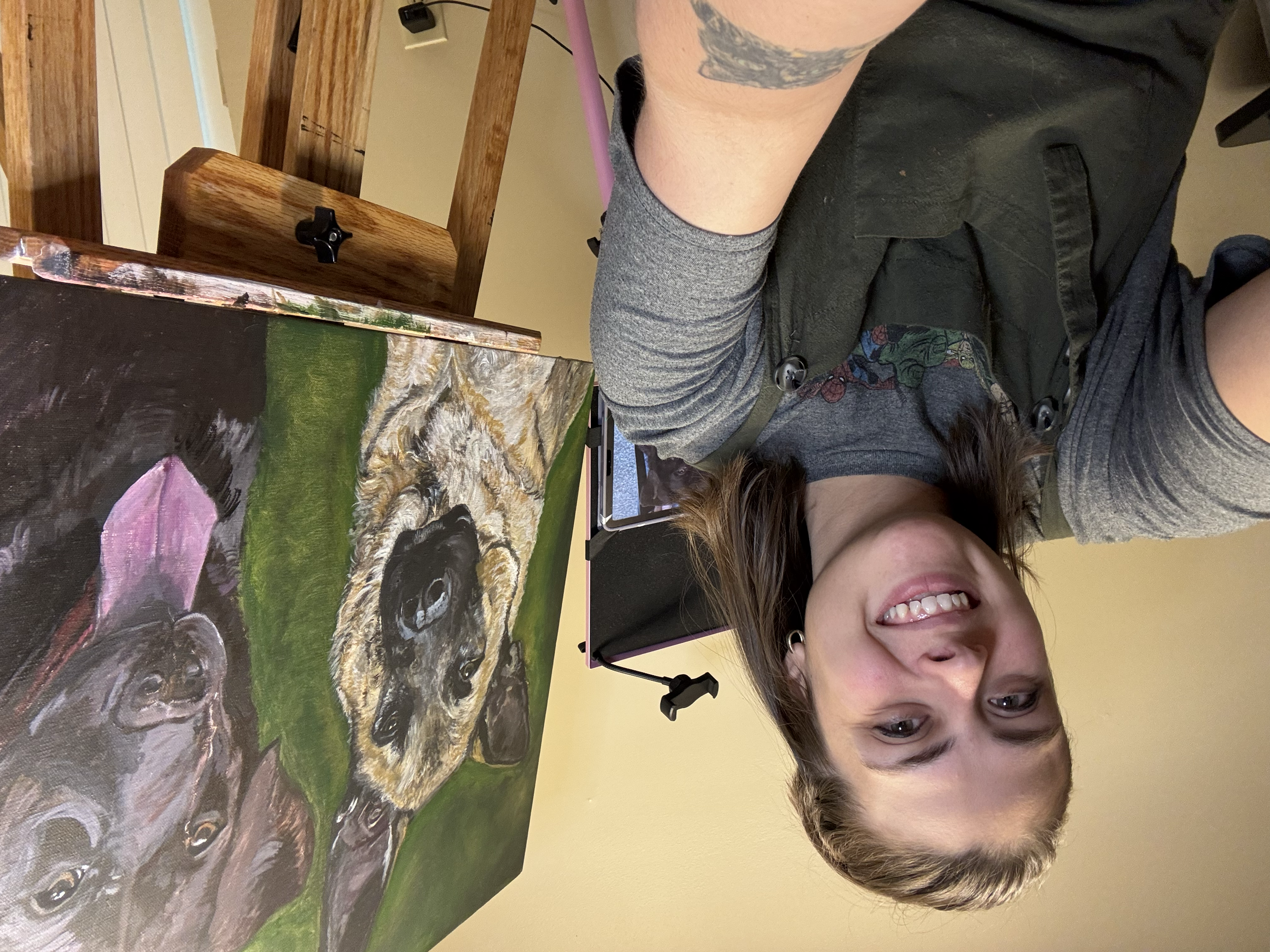 Cynthia with the in progress painting. June 28, 2025