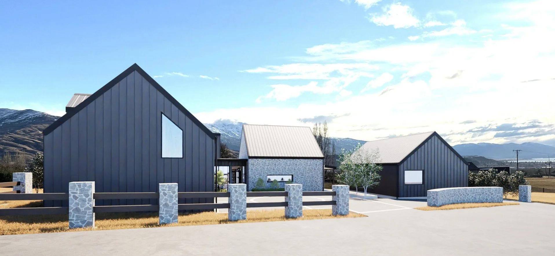 Beautiful exterior entrance designed by Candela Architecture for a project in Bannockburn Central Otago