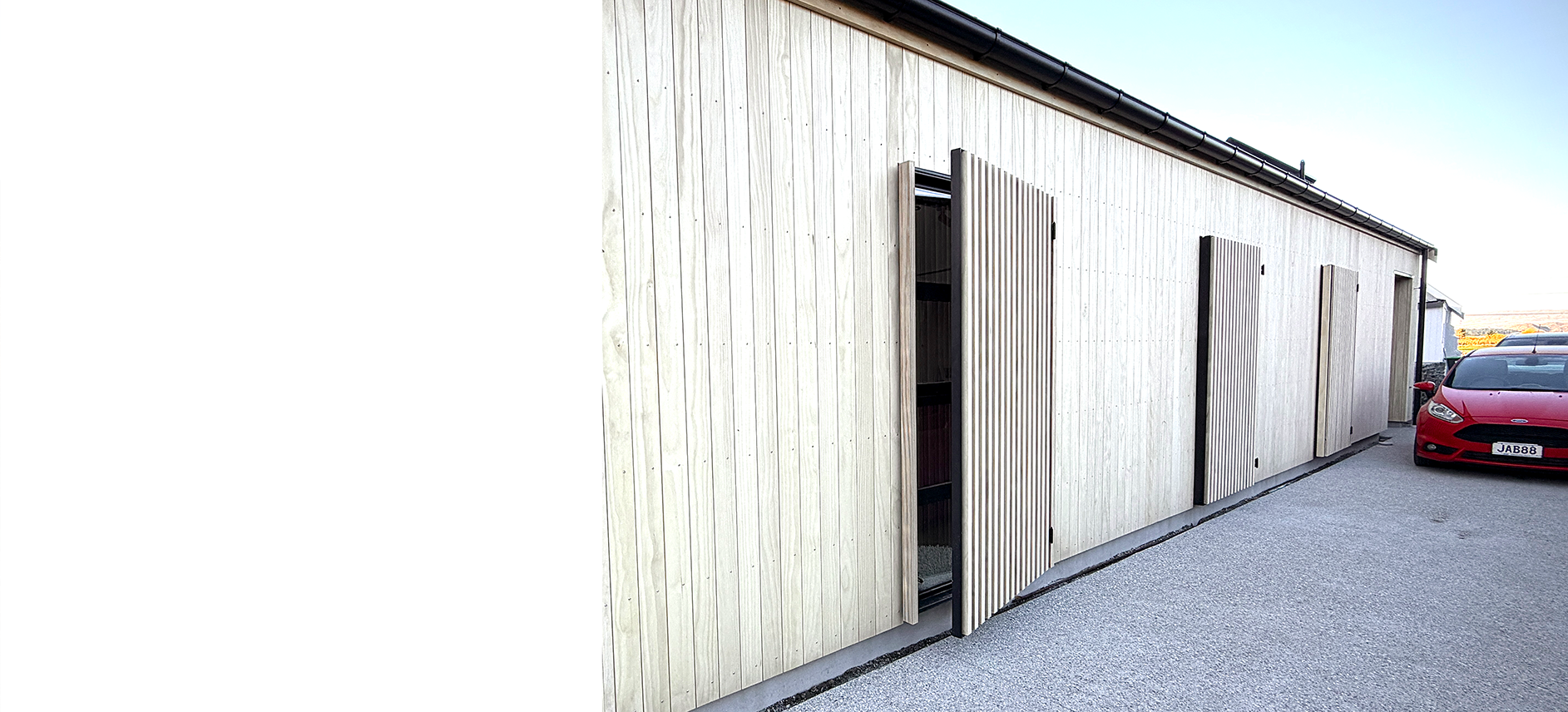 Timber Privacy Screens that open for cleaning demonstrating clever design by Candela Architecture