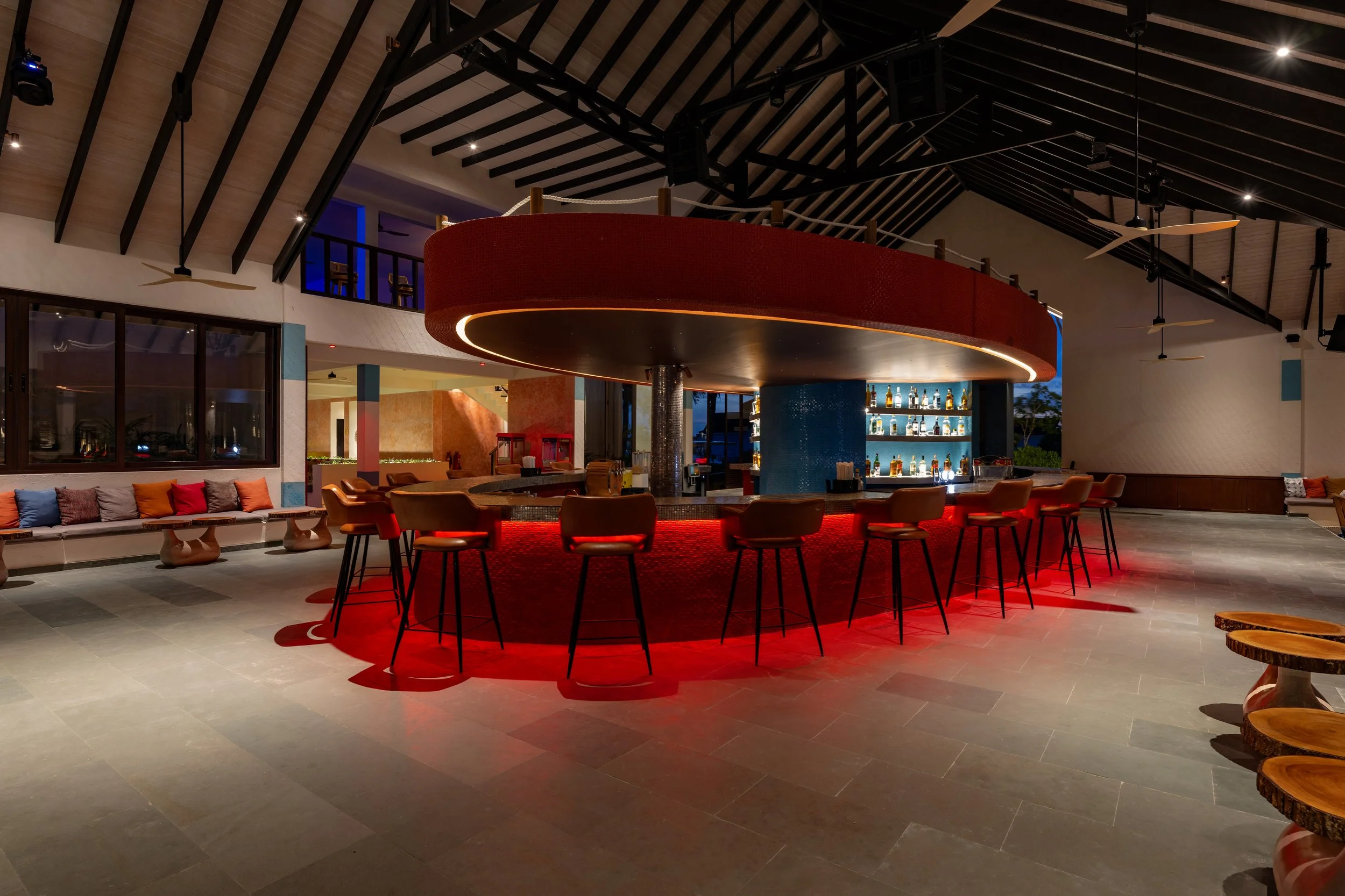 OBLU Xperience Ailafushi  - Outlets and Dining - X360 Bar Counter - Night.jpg