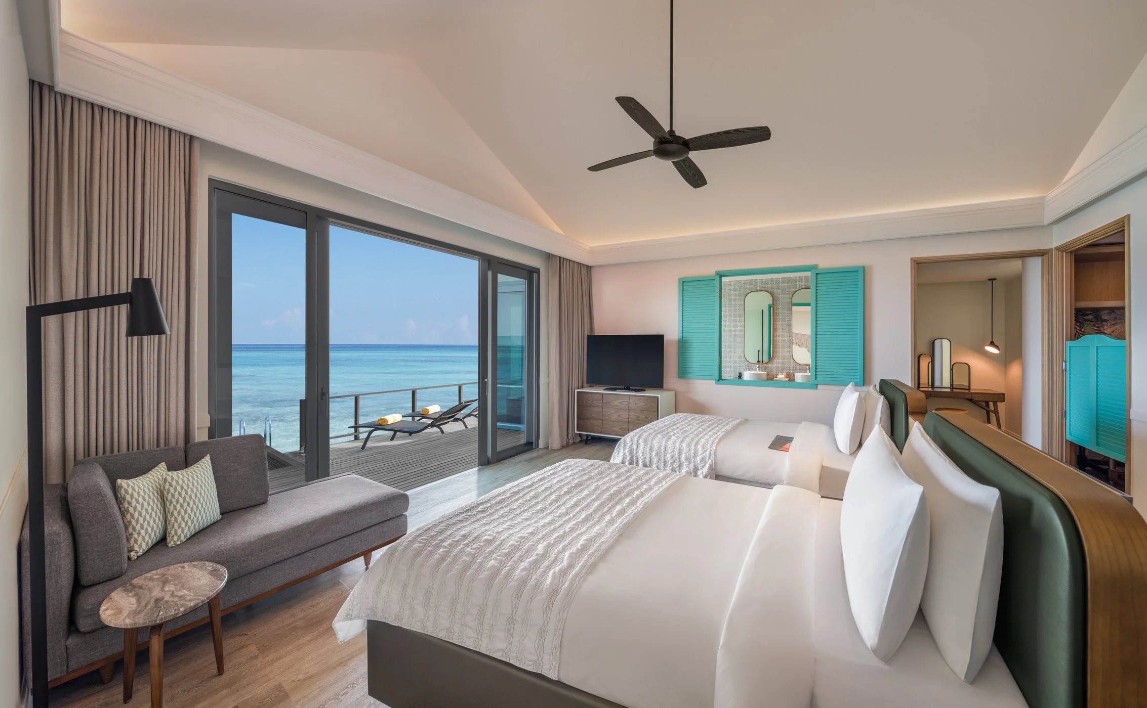 Two Bedroom Overwater Villa with Pool - Twin Bedroom