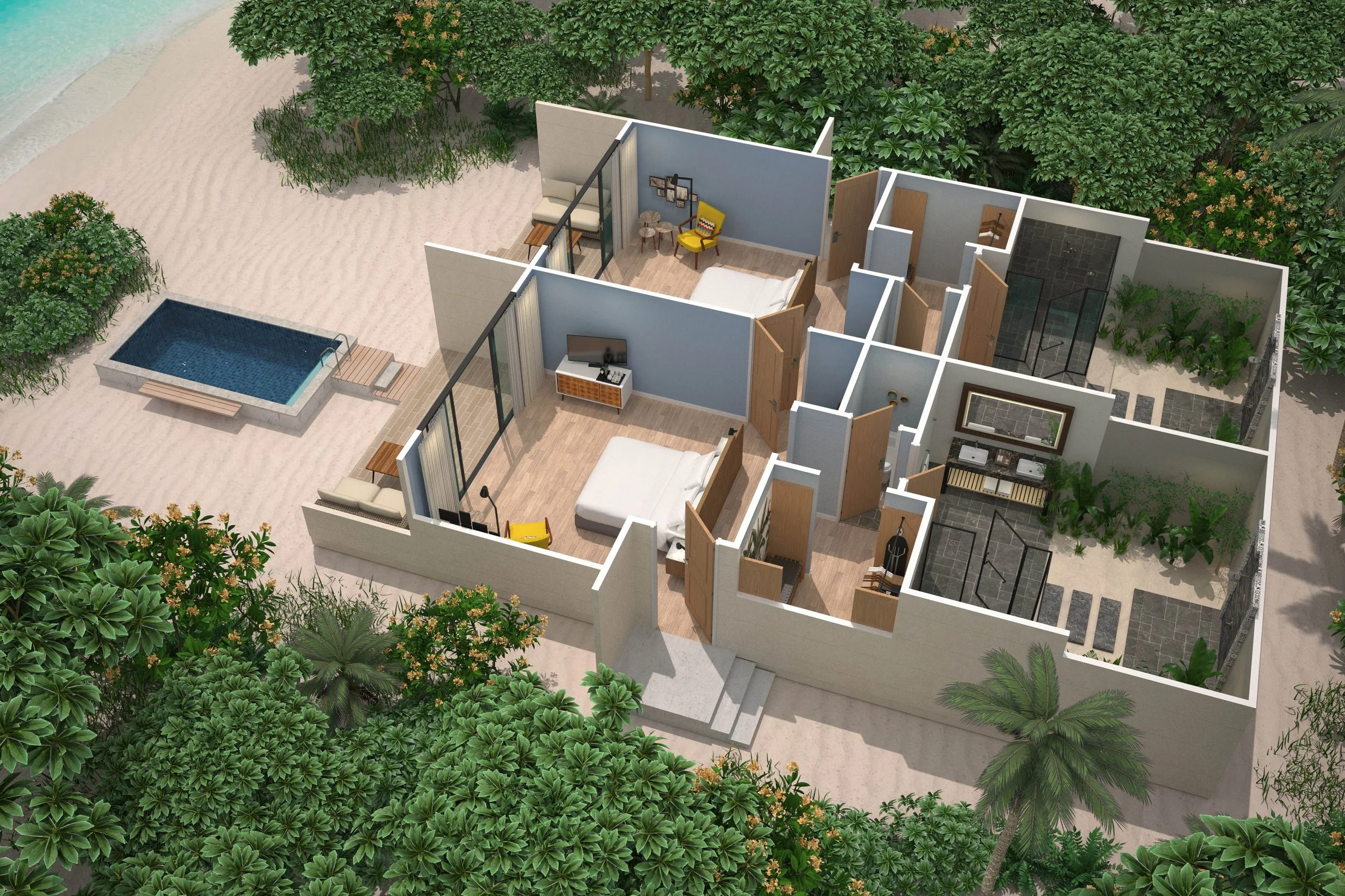 Two Bedroom Beach Pool Villa - Floor Plan
