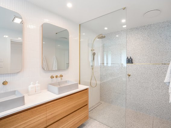 Saxon Bathroom

Tiles - Rosseto
Taps - Phoenix vivid slimline
Vanity -Custom Tas oak
Mirrors - Custom Tas oak
Stone - Silestone
Sinks - Concrete Nation