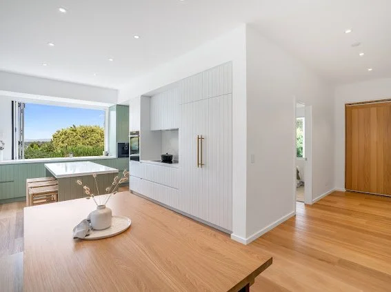Saxon Kitchen

Flooring - Karndean Korlock 'warm ash'
Cabinetry - VJ profile
Laminex Bayleaf
Tap - ABI Interiors
Sink - Turner and Hastings NOVI
Stone - Caeserstone Empire white
