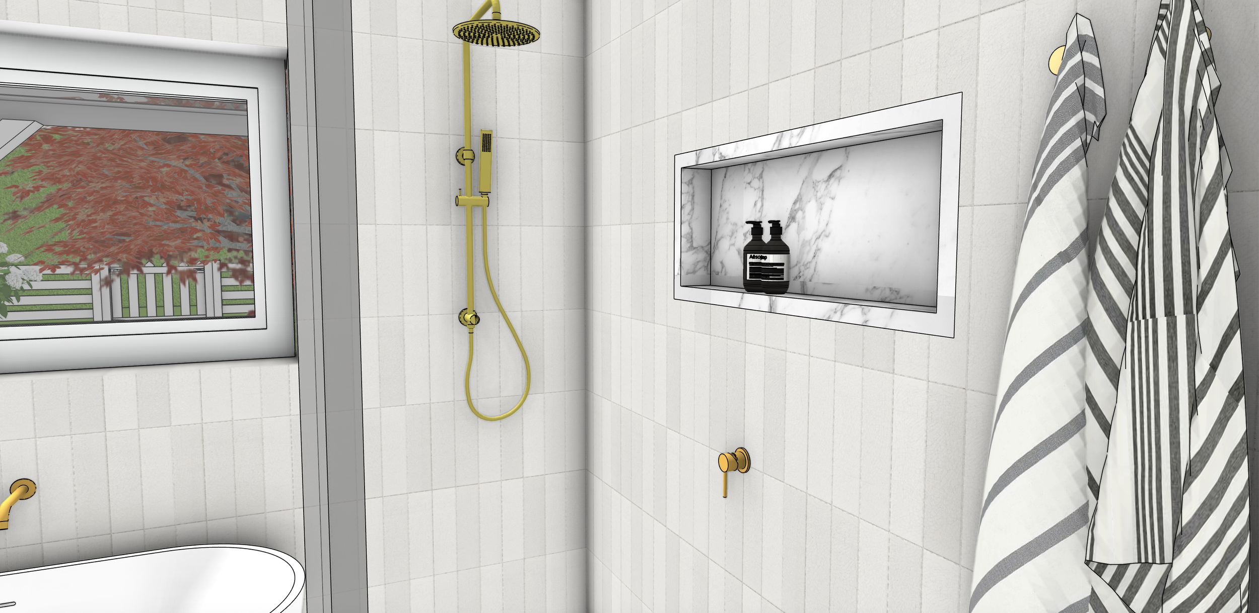 Axiom Cottage Bathroom

Green Tiles - National Tiles Poloma Gloss
Black and White - Rossetto Tiles 
Mirror - RJ Living 
Sink - Nood Co
Tapware - ABI Interiors
Bath - Reece Kado Pettit 
Vanity - Laminex Walnut made to measure
Stone Bench - Silestone
S