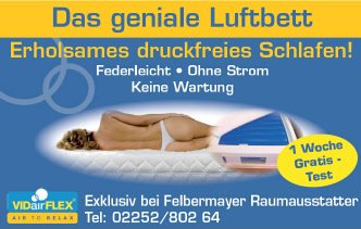 Bild mit dem text: Das geniale Luftbett, Erholsames druckfreies Schlafen , federleicht ohne strom und keine wartung