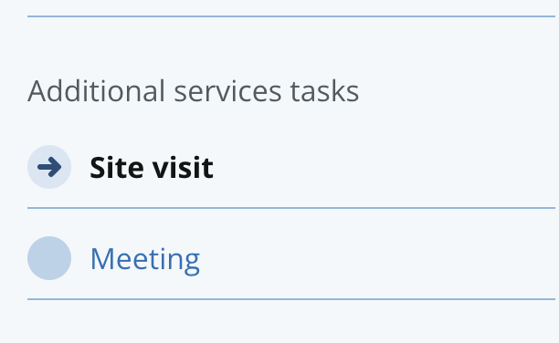 A list of two tasks. The first shows an arrow pointing to the task header. The second shows an empty light blue circle.