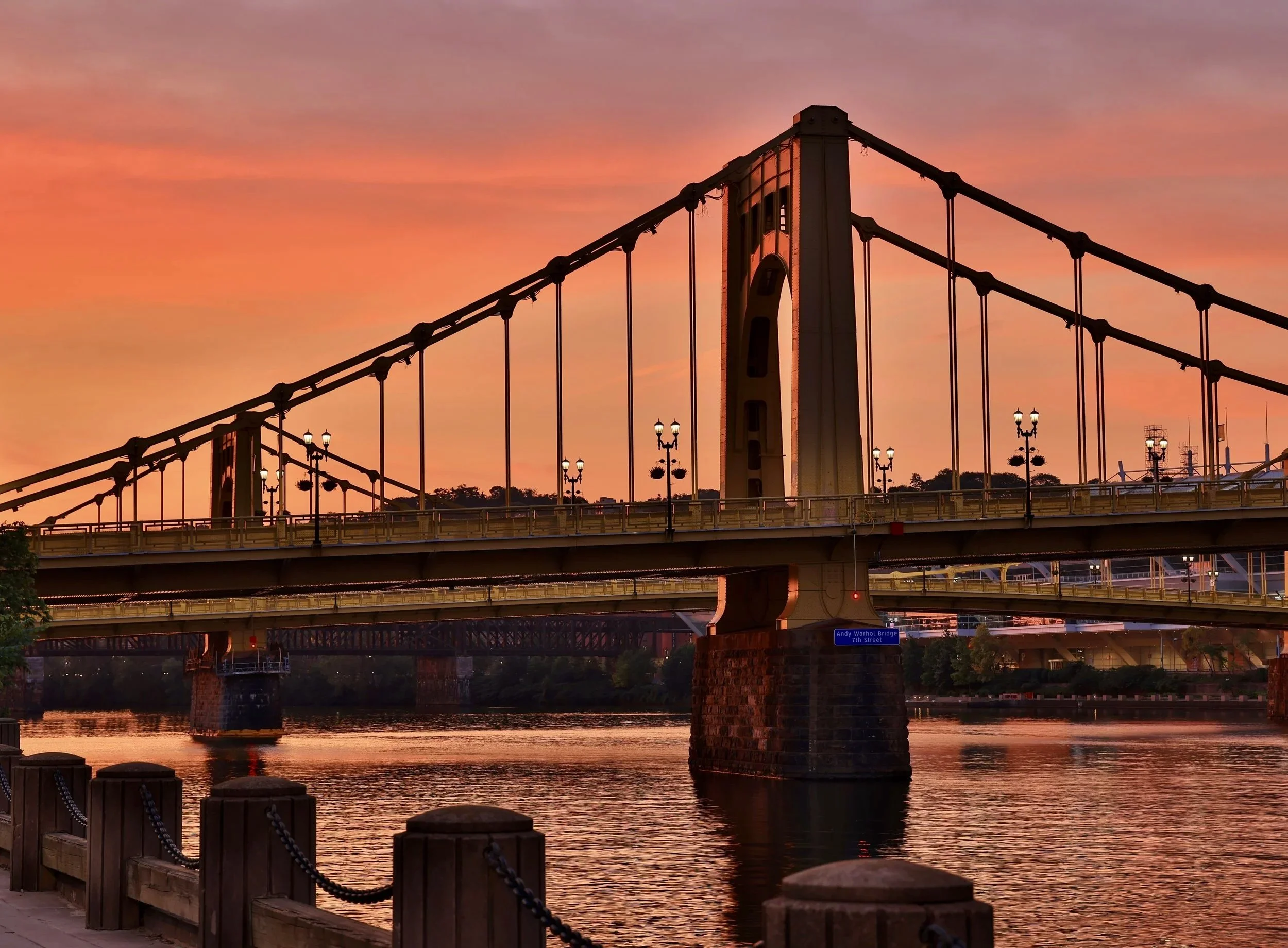 Andy Warhol bridge during sunrise.