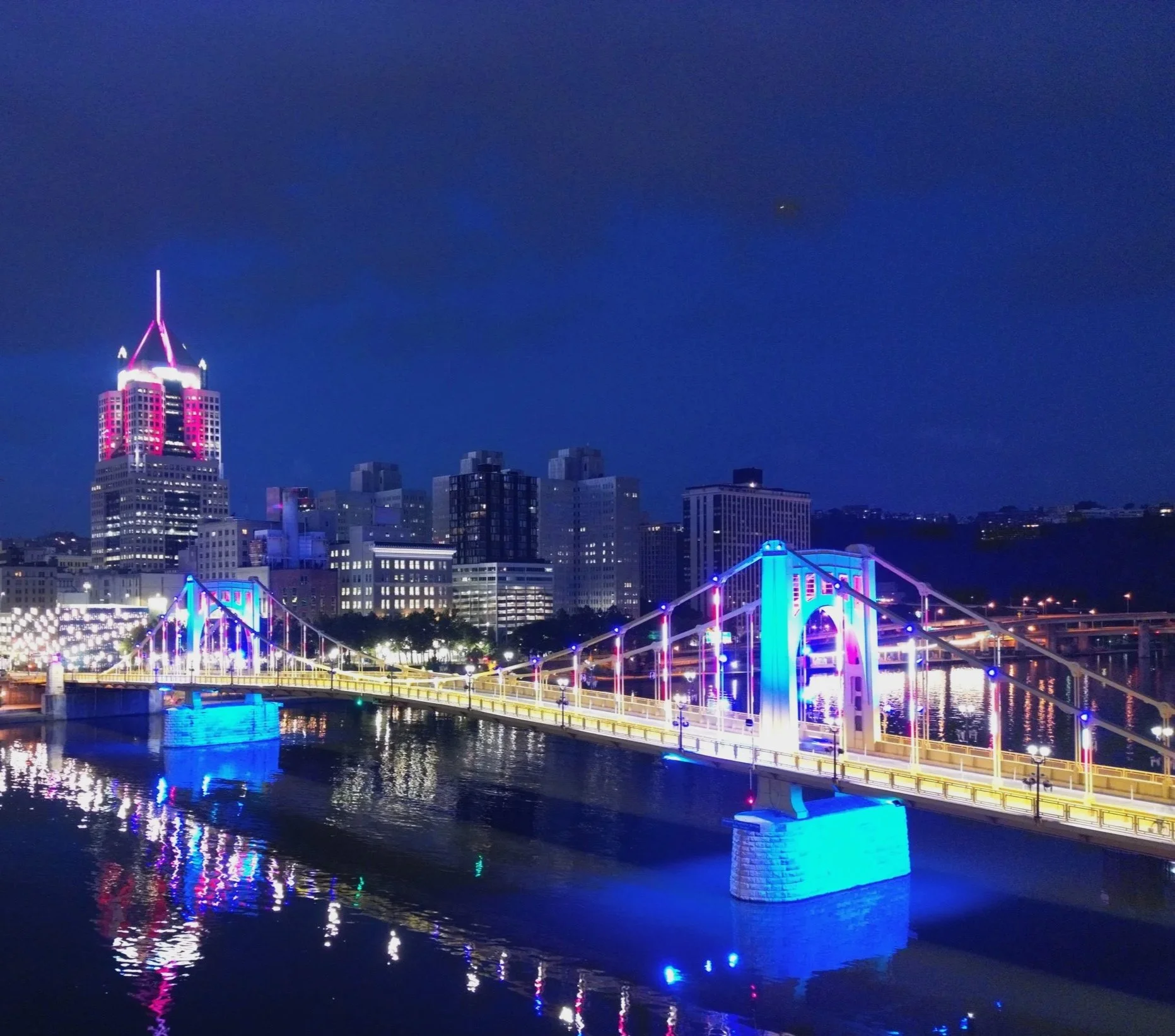 Aerial view of the Clemente bridge on the 4th of July.