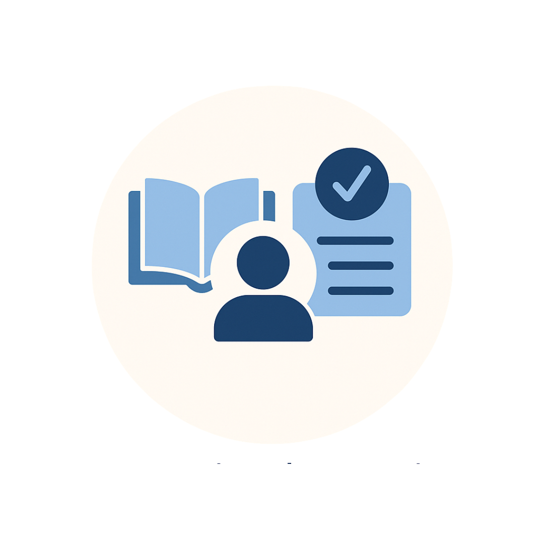 Illustration of a person, book, and checklist