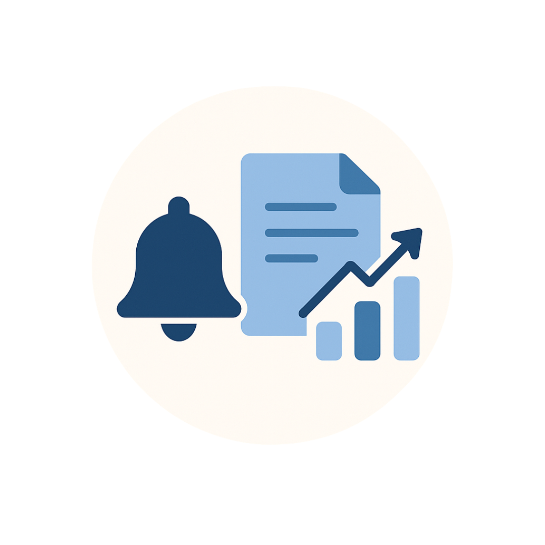 Icons representing progress and performance reports