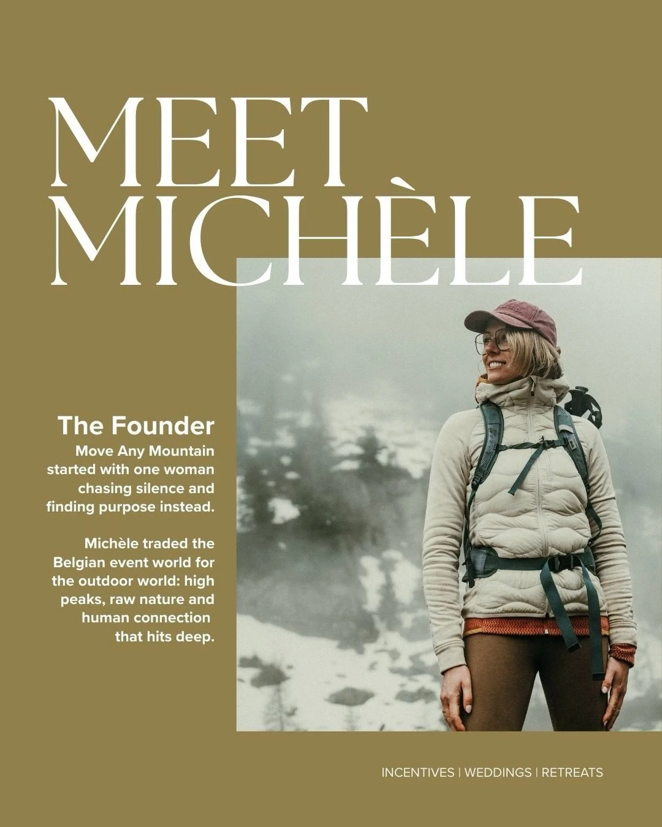 𝗠𝗲𝗲𝘁 𝘁𝗵𝗲 𝗼𝗻𝗲𝘀 𝘄𝗵𝗼 𝗺𝗼𝘃𝗲 𝗺𝗼𝘂𝗻𝘁𝗮𝗶𝗻𝘀 &mdash; 𝗮𝗻𝗱 𝗱𝗼𝗻&rsquo;𝘁 𝗺𝗶𝗻𝗱 𝗺𝘂𝗱𝗱𝘆 𝗯𝗼𝗼𝘁𝘀.

#1: 𝘔𝘪𝘤𝘩&egrave;𝘭𝘦 &ndash; 𝘍𝘰𝘶𝘯𝘥𝘦𝘳 &amp; 𝘏𝘦𝘢𝘥 𝘰𝘧 𝘵𝘩𝘦 𝘔𝘰𝘶𝘯𝘵𝘢𝘪𝘯𝘴.

The moving force behind our