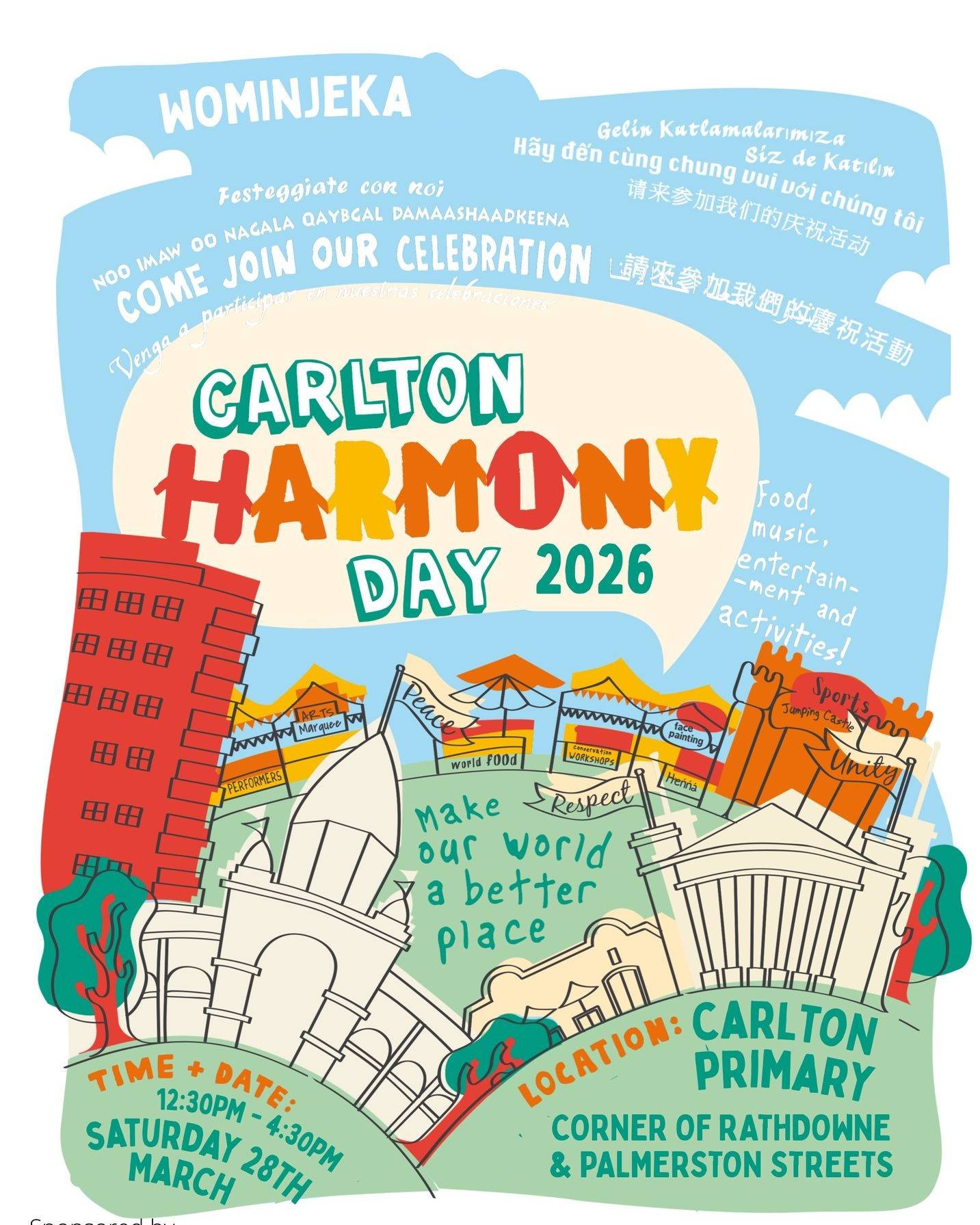 It's Carlton Harmony Day! 💫

We'll be at Carlton Harmony Day at Carlton Primary School today from 12:30am-4:30pm! 

Come and join us for a chat and some free fruit! There will also be a bunch of other fun activities like face painting, a photo booth