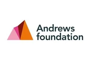 Andrews Foundation logo with stylized pink, orange, and red mountain graphic and text.