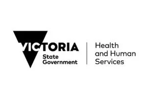 Victoria State Government Health and Human Services logo with a black triangle and text.