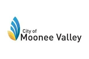 Logo of the City of Moonee Valley featuring a stylized blue and yellow leaf design.