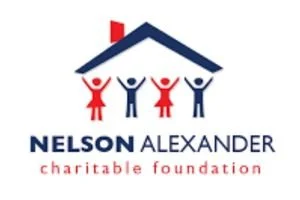 Logo for Nelson Alexander Charitable Foundation featuring a house with four people holding hands underneath.