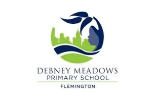 Logo of Debney Meadows Primary School with a city skyline and nature elements.