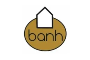 Logo featuring a house outline above the word 'banh' in lowercase letters, with a gold oval background.