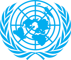United Nations emblem featuring a world map surrounded by olive branches.