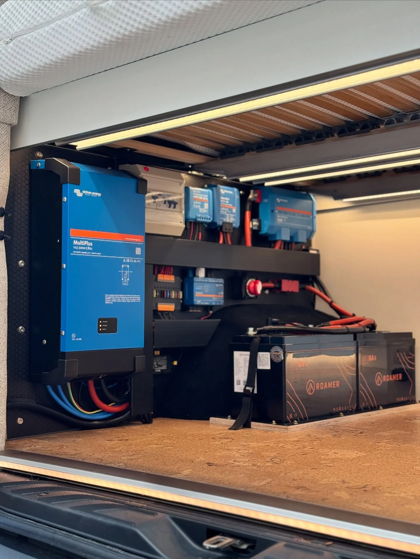 Sprinter setup sitting just right in the garage 🤌🏽. 
This electrical system is part of a full custom build we&rsquo;ve just wrapped up &mdash; more from this project coming very soon ⚡️