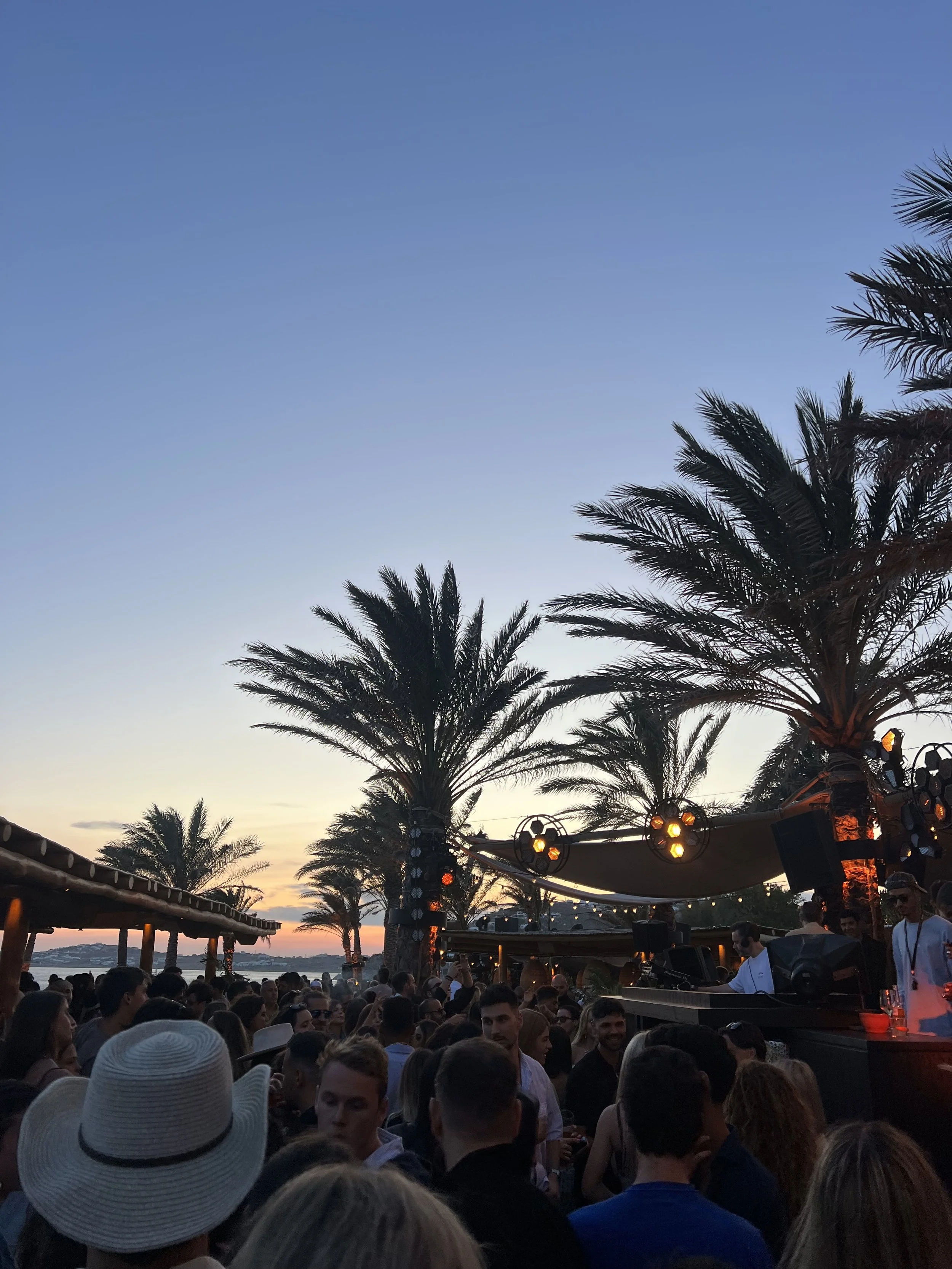 people partying in Mykonos Scorpios