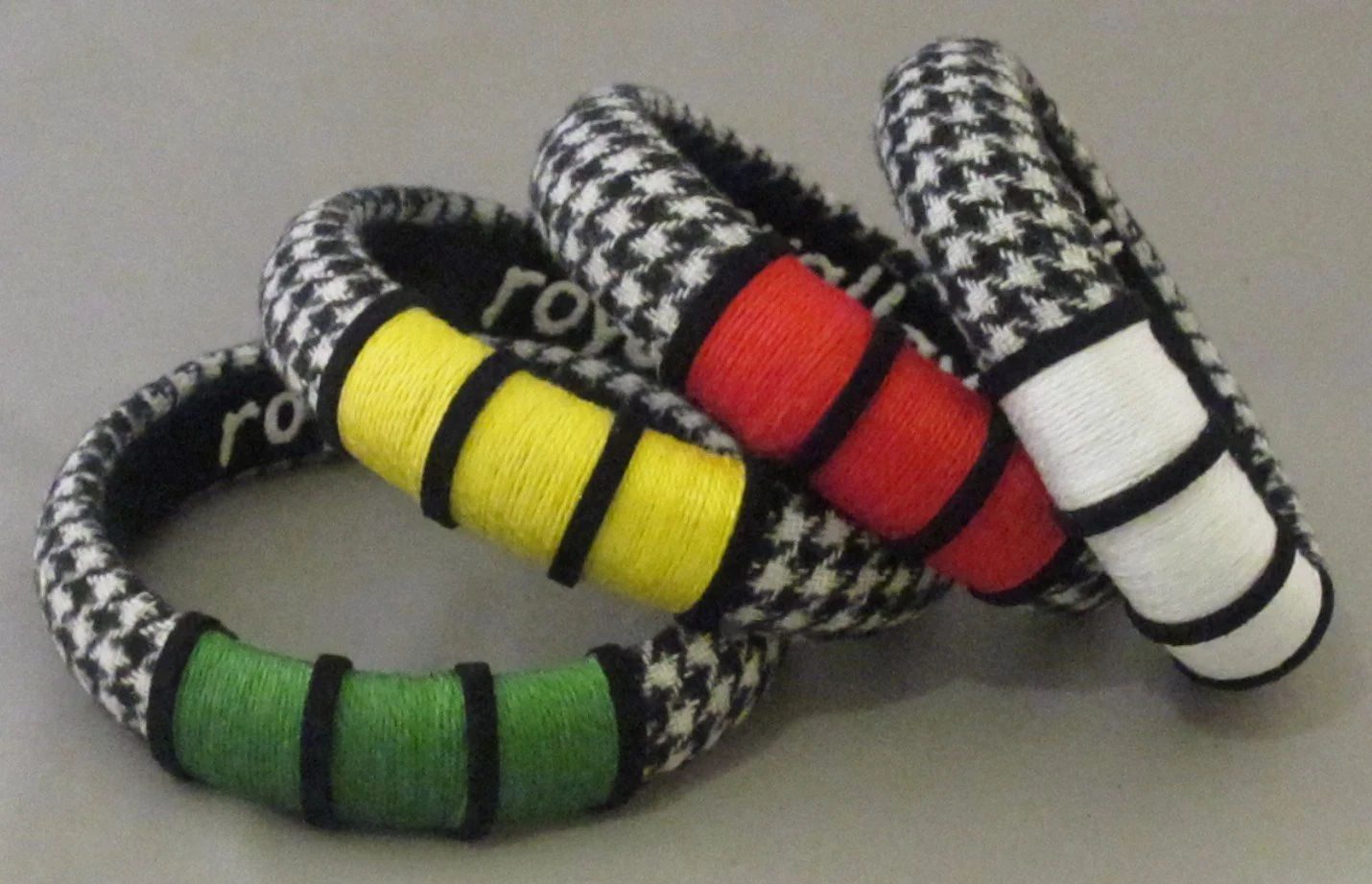 Houndstooth Wrapped Bangle Set: Pattern, color, and memory wrapped by hand.