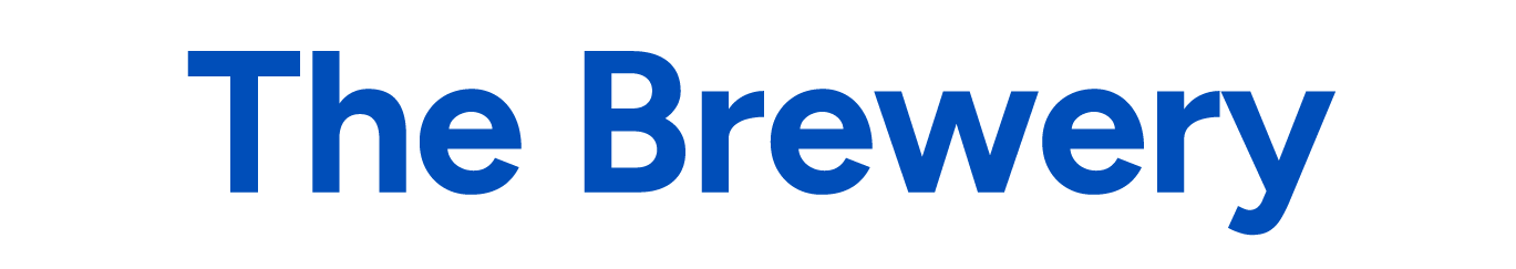 Text that reads 'The Brewery' in bold blue font on a white background.