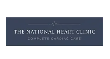 Logo of The National Heart Clinic with the text 'Complete Cardiac Care' and a heartbeat line icon on a blue background.