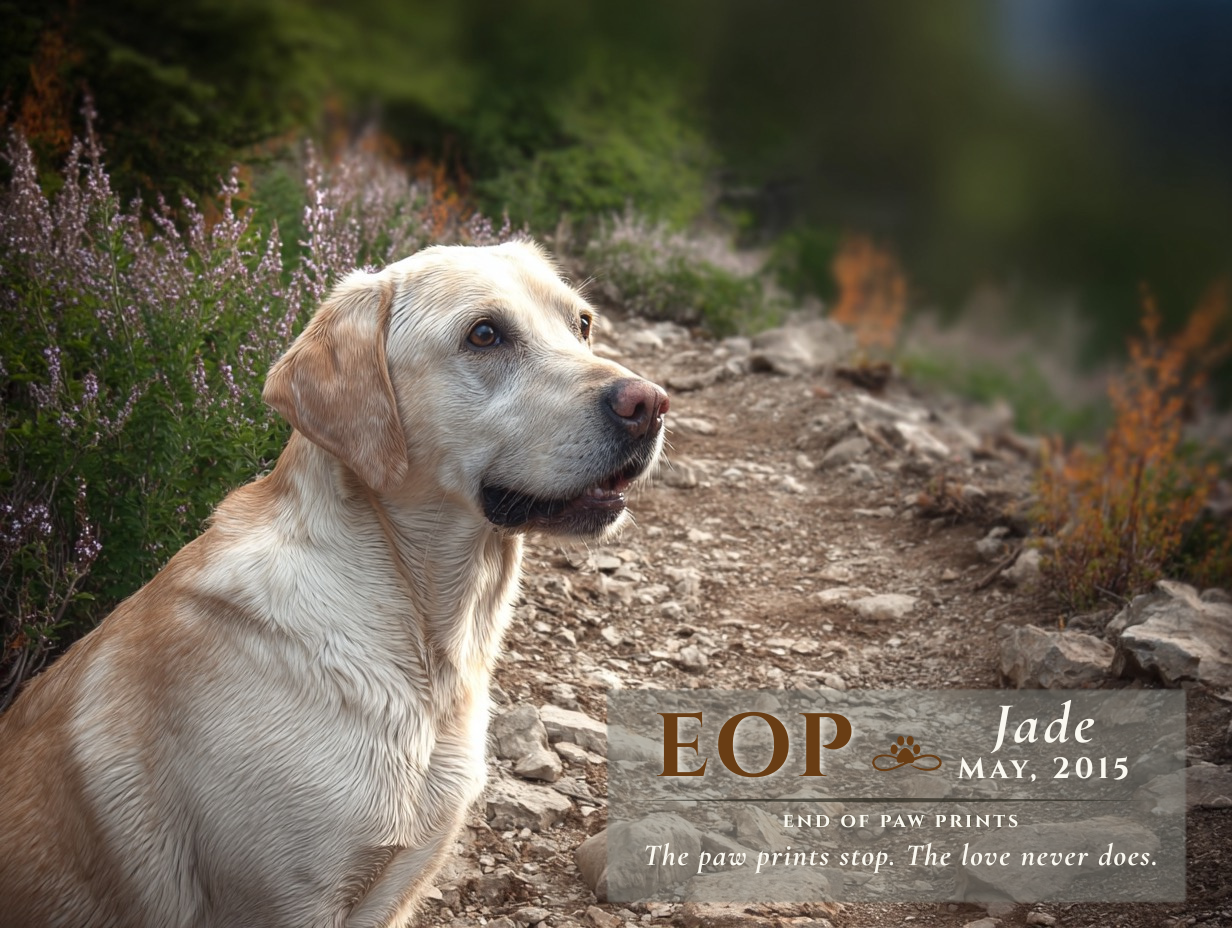 An EOP Legacy Portrait by K9 Hearts — a personalized memorial dog portrait honoring a beloved companion after their End of Paw Prints